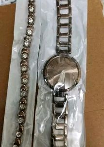 Watch And Bracelet Combo- Brown