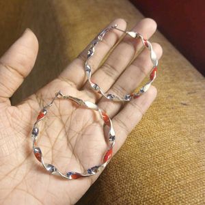 Twist of Glam – Red &amp; Silver Hoop Earrings❤️🤍