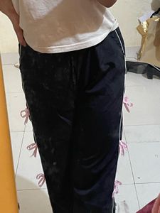 Trendy Black Track Pants with Pink Ribbon