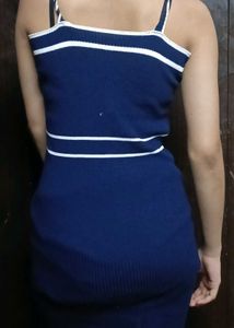 Navy Ribbed Knit Mini Dress