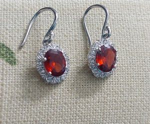 Red cherry stone SS925 dangler earrings