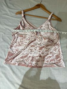 MANGO Velvet Ruffle Cami Top