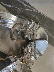 Silver Rhinestone Heels - Size 7