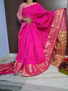 Pink &amp; Gold Silk Blend Saree