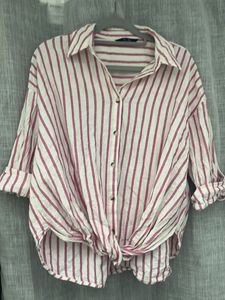 Striped Tie-Front Button-Up Shirt