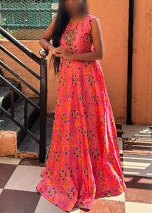 Elegant Pink Printed Ethnic Gown