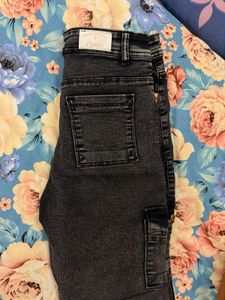 Gray Denim Cargo Pants