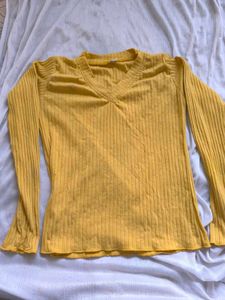 Yellow Ribbed V-Neck Top