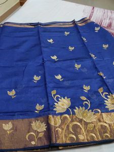 Elegant Blue &amp; Gold Embroidered Saree