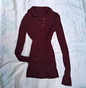 Printerest Burgundy Ribbed Knit Top