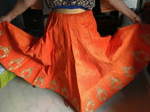 1-TimeUsed Orange Embroidered Lehenga Skirt