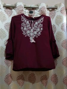 Embroidered Maroon Top 🌟