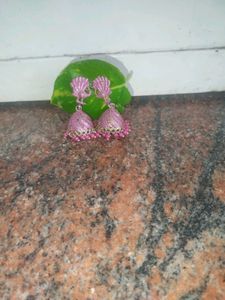 Pink Shell Jhumka Earrings