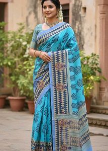 Elegant Blue Printed Saree💙🩵
