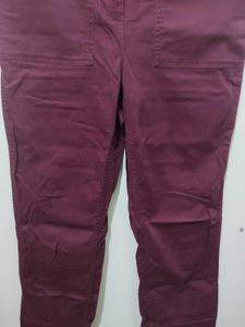Marks And Spencer Crimson Maroon Long Pant Trouser
