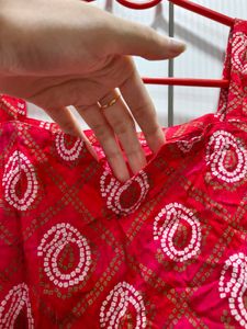 Red Bandhani Print Strap Kurti