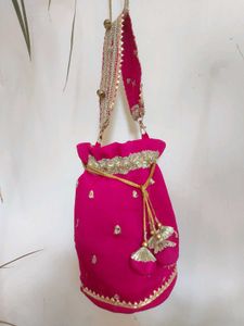 Pink & Gold potli bag