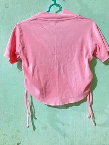 Pink V-Neck Tie Top
