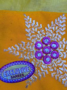 Orange Floral Embroidered Saree