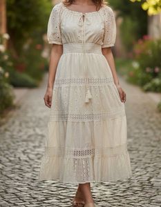Cream Eyelet Midi Dress