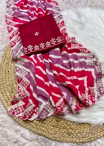 chinon silk saree with heavy Pallu Zari Work