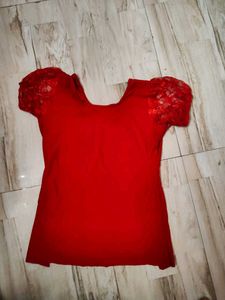 Red Lace Sleeve Top