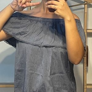 Off-Shoulder Denim Ruffle Top