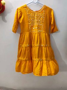 Turmeric Yellow Mustard Mirror Work Short Kurti