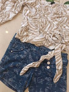 Leaf Print Wrap Top