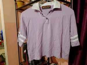 Lavender Polo Shirt w/ White Stripes