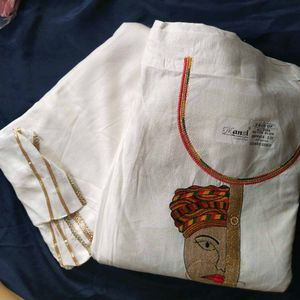 Pure Cotton Kurta with Rajasthani Face Embroidery