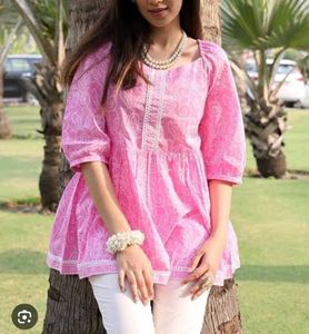 A Beautiful Baby Pink Nyra Pattern Kurti