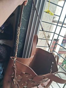 Brown Woven Tote Bag