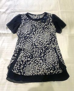 Floral Print Top with Sheer Sleeves