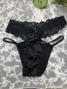Black Lace & Satin Thong Set
