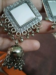 Mirror Oxidised Jhumkas