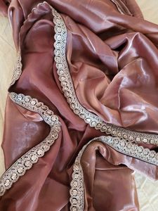 Customised Glossy Organza Saree Copper Colored