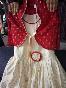 Girls Cream &amp; Red Dress with Jacket