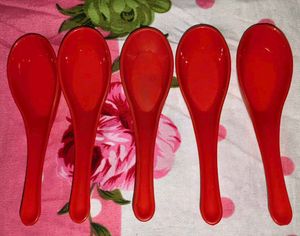 Red Plastic Spoons - Set of 5