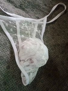 mens mesh White transparent Lace Thong