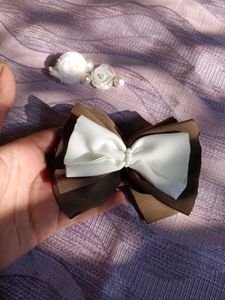 Brown &amp; White Bow Hair Clip