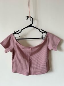 Pink Ribbed Off-Shoulder Top