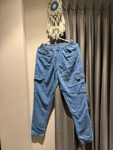 Blue Denim Cargo Joggers