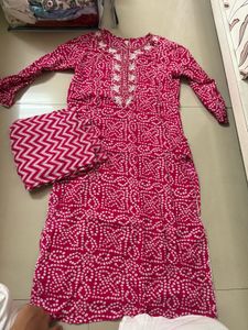 Pink Bandhani Kurta Set