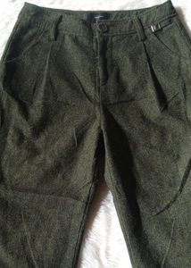 Olive Green Wool Blend Trousers