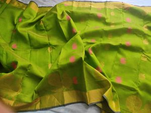 Silk Cotton Saree In Green And Purple