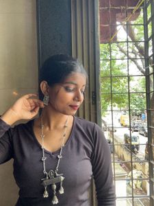 Ganesh&peacock Oxidized Silver Necklace Set