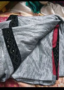 Grey N Red Fancy Saree