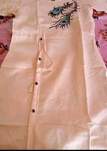 Elegant Beige Peacock Feather Dress