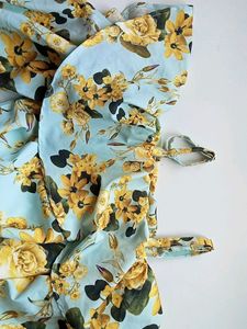 Blue Off Shoulder Crop Top With Yellow Floral Prin
